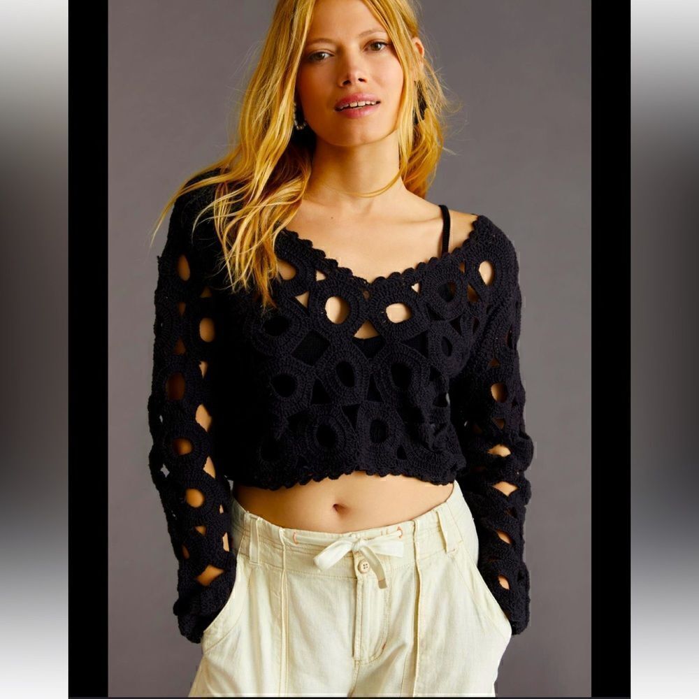 Anthropologie crocheted cut out topper